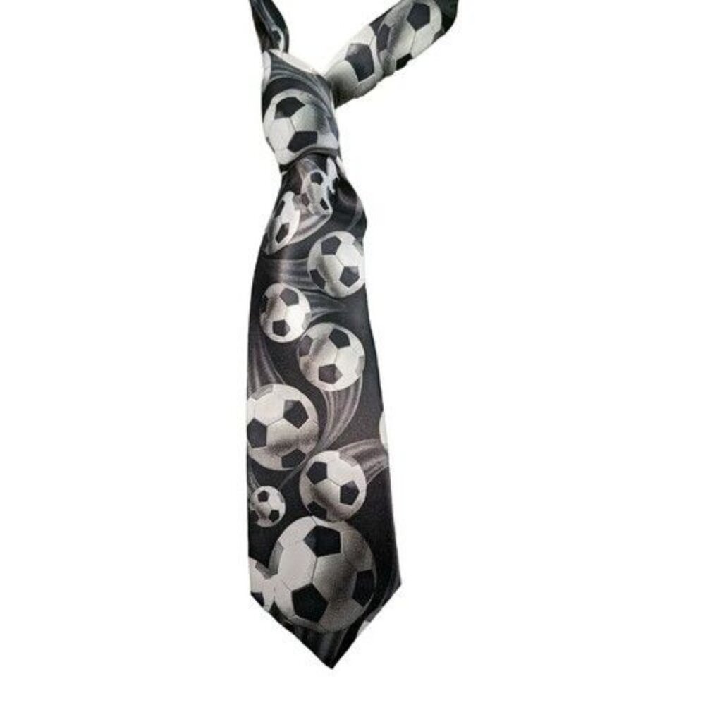 Ralph Marlin 2003 Black Neck Tie "Just Balls Soccer Motion" Polyester 62"x 3.75"
